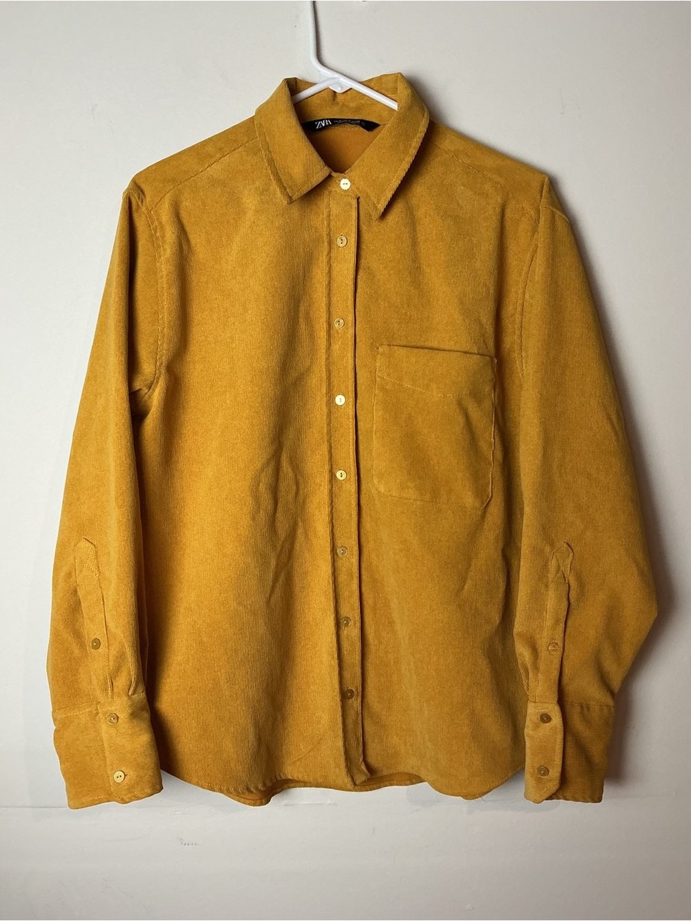 Zara Corduroy Button-Up Shirt Jacket Size M Mustard Yellow Fall Shacket Layering